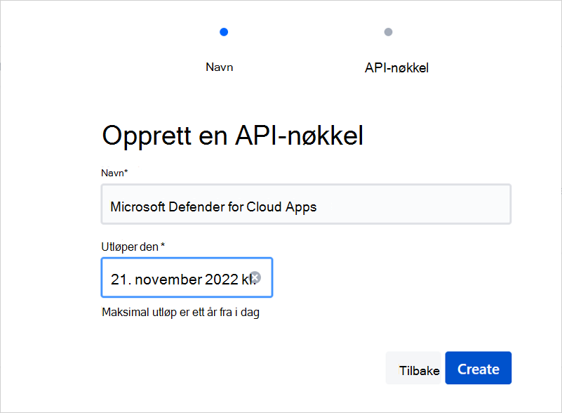 Opprett API-nøkkel.