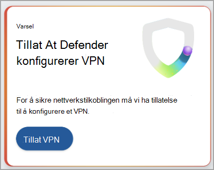 Skjermbilde som viser en anbefaling om å konfigurere en VPN-tilkobling.