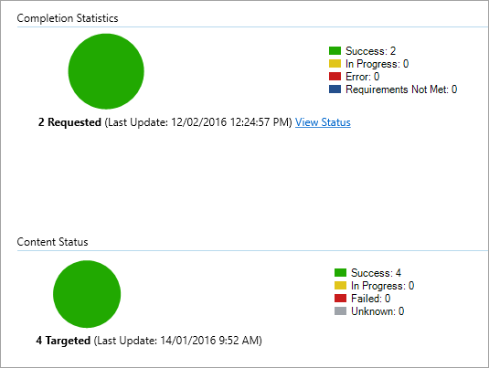 Den Configuration Manager som viser vellykket distribusjon uten feil