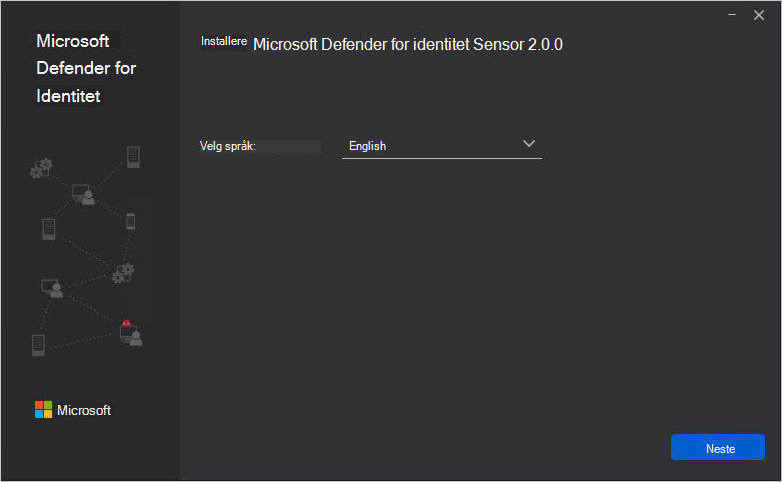 Skjermbilde som viser valg av det frittstående sensorinstallasjonsspråket Defender for Identity.