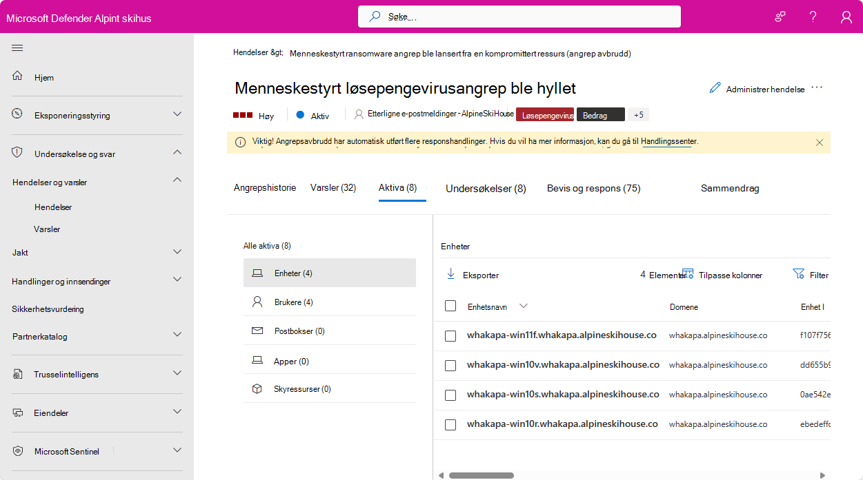 Skjermbilde av Brukere-siden for en hendelse i Microsoft Defender-portalen.