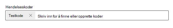 Skjermbilde som viser hvordan en valgt kode vises i hendelseskodefeltet.