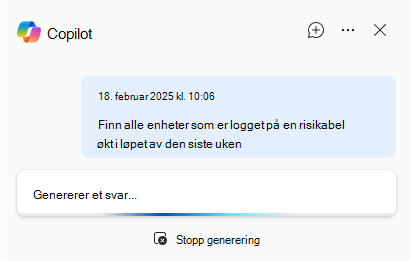 Skjermbilde av Sikkerhet Copilot i avansert jakt som genererer et svar.