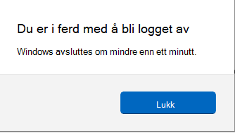 Skjermbilde av en skjermledetekst som informerer om avloggingen.