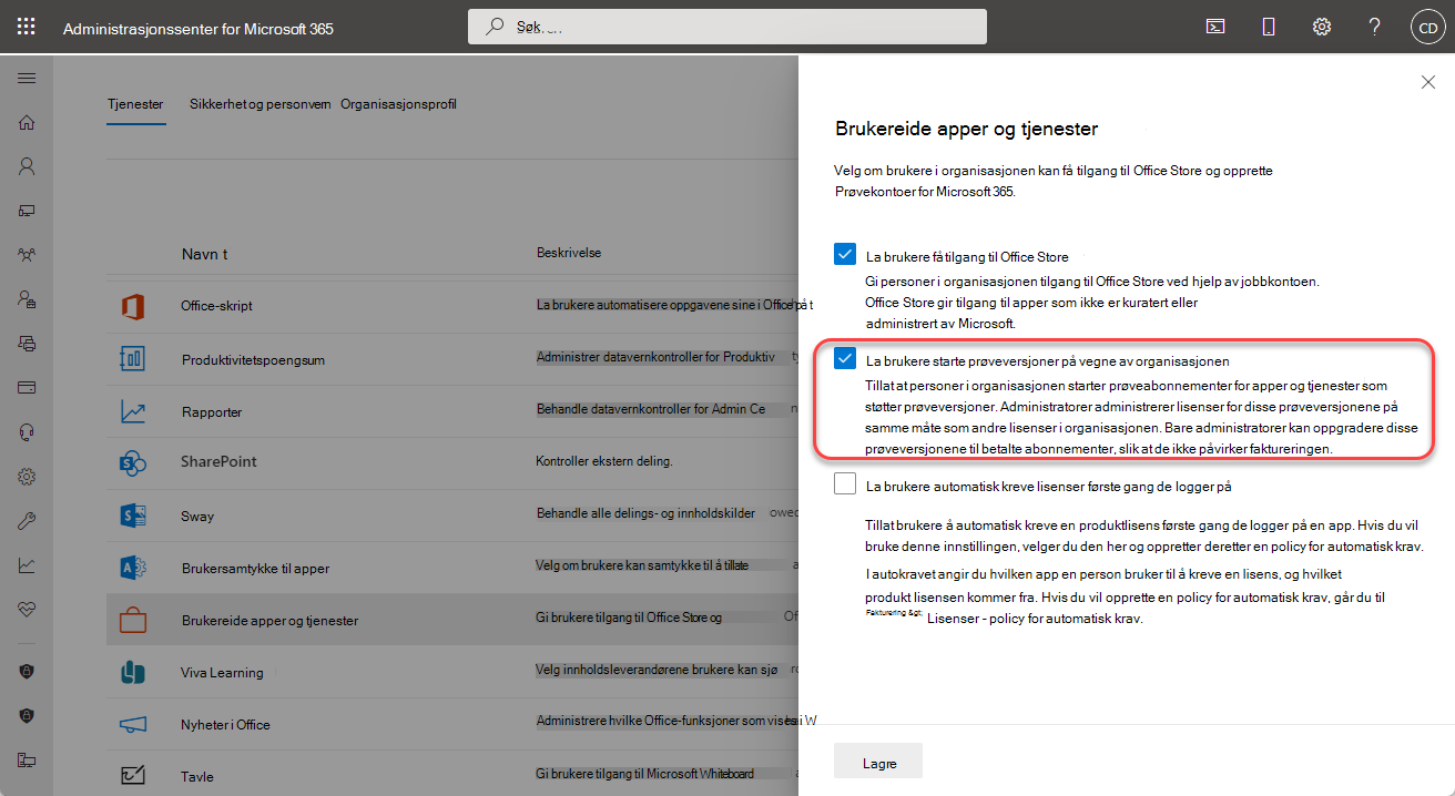 Skjermbilde av innstillingen Microsoft Defender Vulnerability Management brukerprøve.