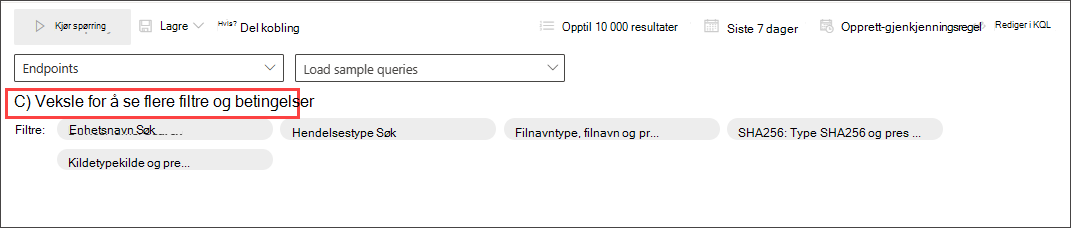 Skjermbilde av veksleknappen flere filtre for veiledet modusspørringsverktøy