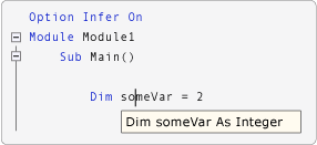 Screenshot showing IntelliSense view when Option Infer is on.