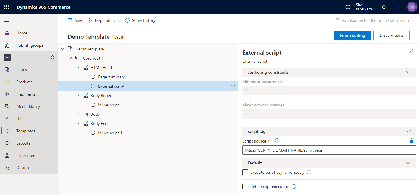 Script modules in different slots of a template.