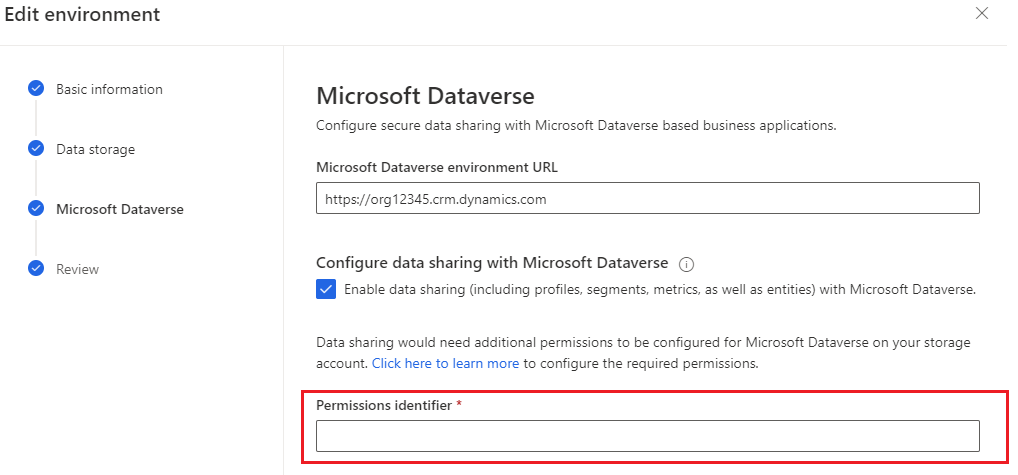 Konfigurasjonsalternativer for å aktivere datadeling fra din egen Azure Data Lake Storage med Microsoft Dataverse.