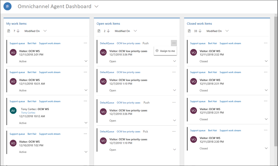 Instrumentbord for agenter i Omnikanal for Customer Service-appen.