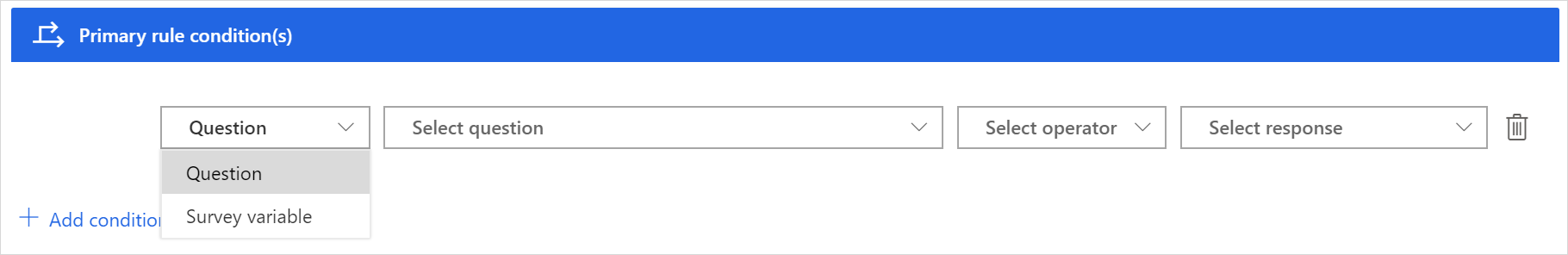 Velge spørsmål eller evalueringsvariabel.