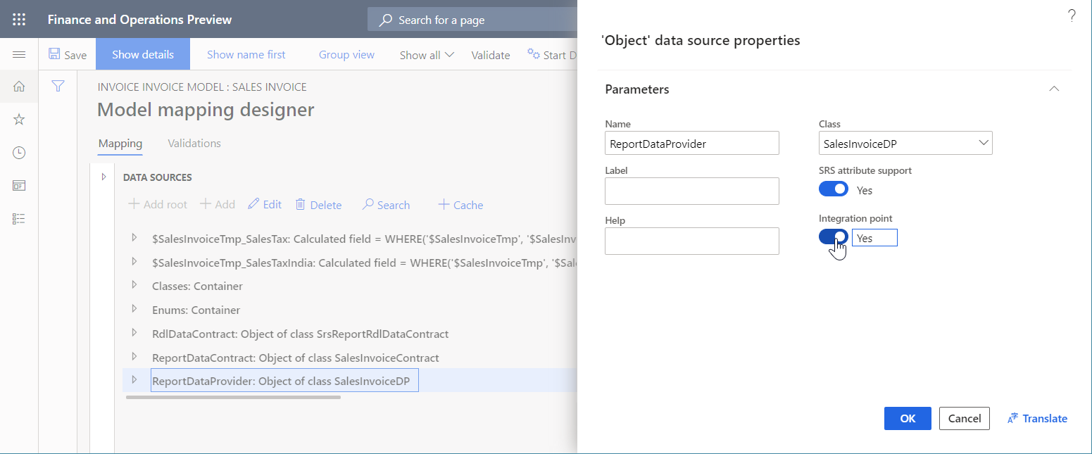 Setting the Integration point option.