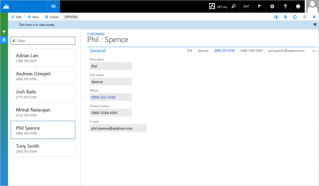 Form opened to show navigation list.