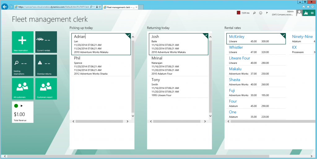 Screen shot of Fleet management clerk page.