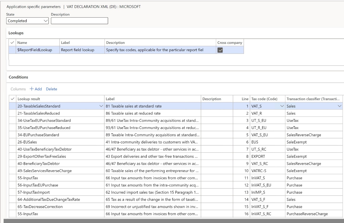 Application specific parameters page