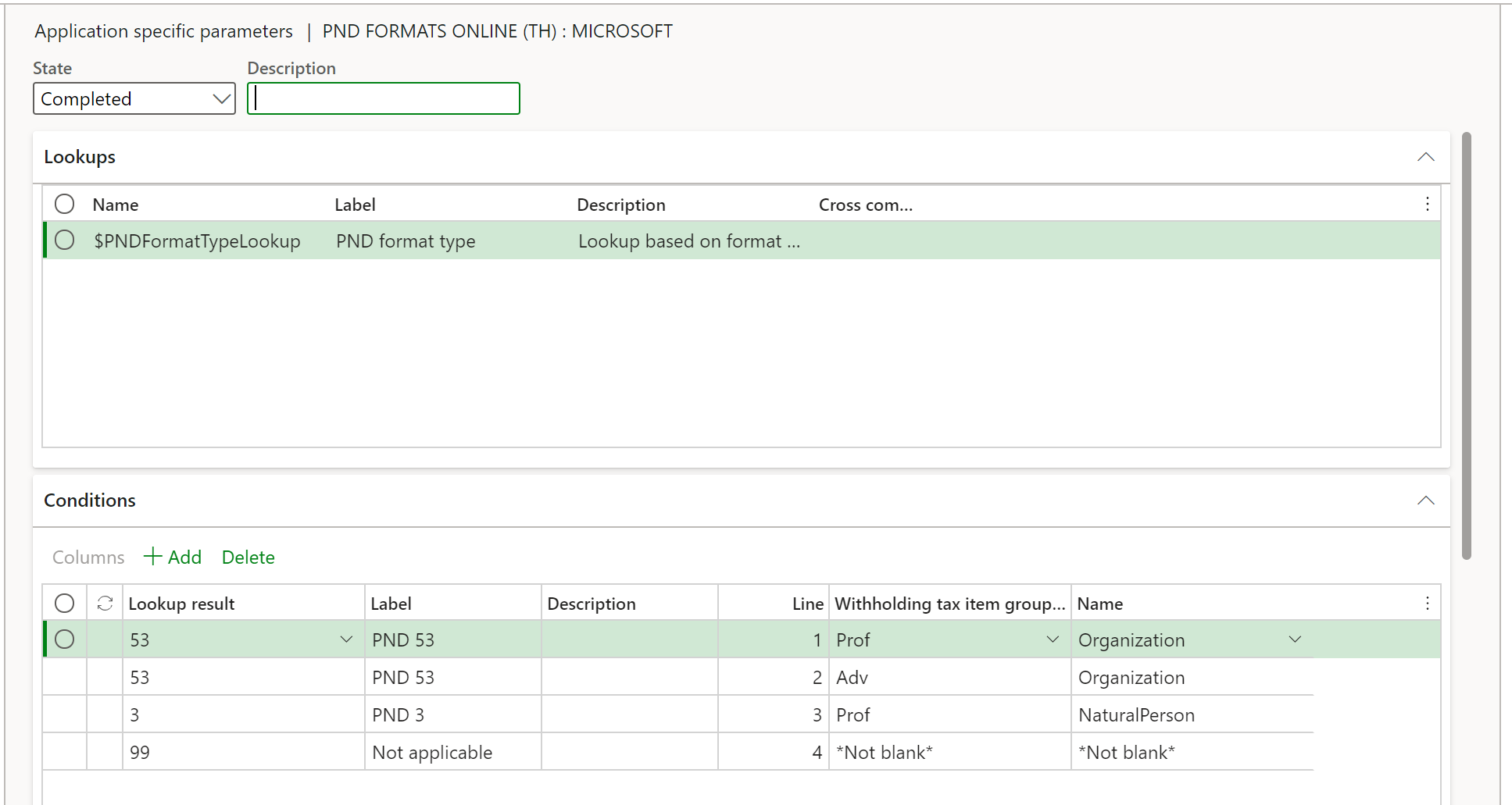 Configuration of parameters.