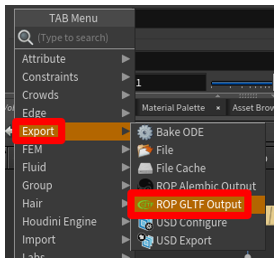 ROP GLTF Output-kommando.