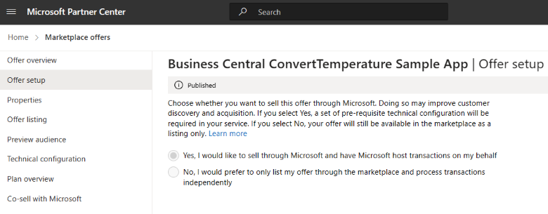 Velg å selge tilbud gjennom Microsoft i Partnersenter
