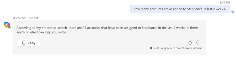 Skjermbilde av chat med Microsoft 365 Copilot.