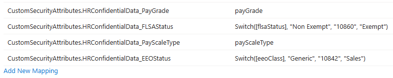 Screenshot of SAP attribute mapping options.