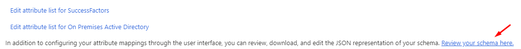 Screenshot shows the Review your schema here link that opens the schema editor.