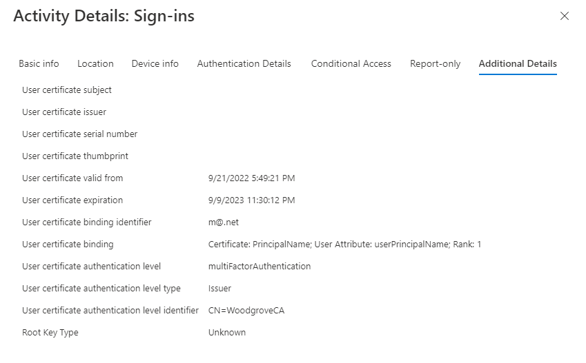 Screenshot of interrupted attempt details in the sign-in logs.