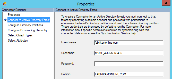 Connector account in Sync Service Manager