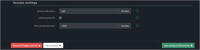 Screenshot of the Akamai EAA console Session settings dialog.