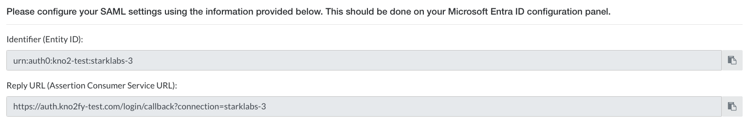 Screenshot of Microsoft Entra Saml Setup Information.