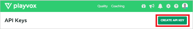 Partial screenshot showing the location of the Create API Key button in the Playvox user interface.