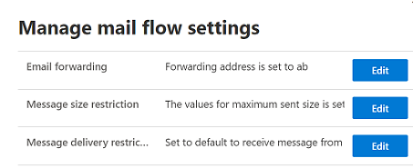 Skjermbildet Behandle innstillinger for e-postflyt.