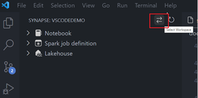 Skjermbilde av VS Code Explorer, som viser hvor du finner alternativet Velg arbeidsområde.