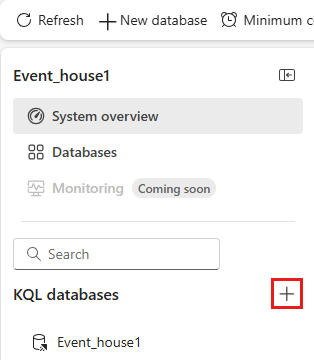 Skjermbilde som viser velgeren for å legge til en ny database.