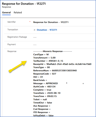 Review the Response for Donation record.