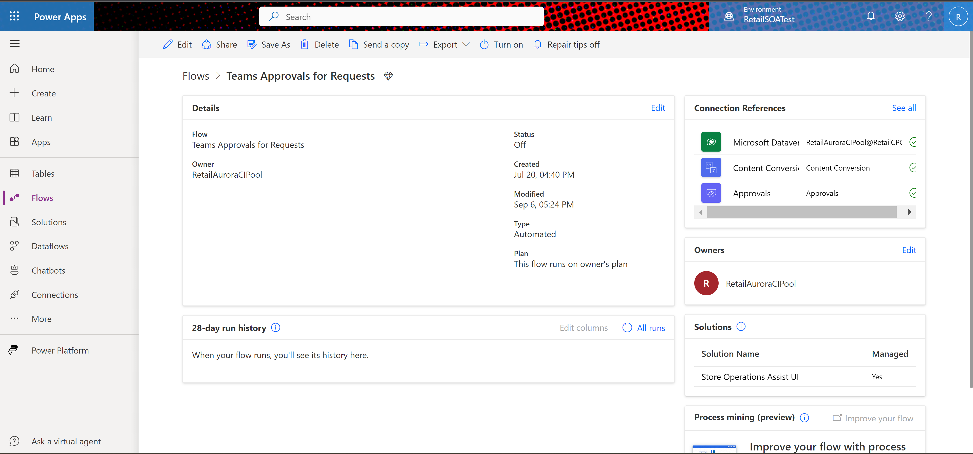 The image shows how to enable teams approvals flow.