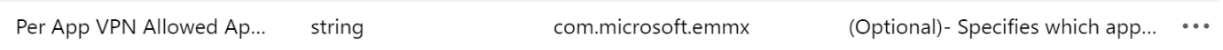 Enter the allowed app package IDs to a VPN app configuration policy in Microsoft Intune using the Configuration Designer - example.