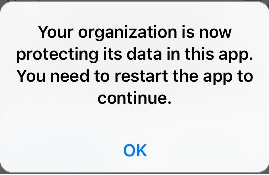 Screenshot of on-screen message received about protected app.