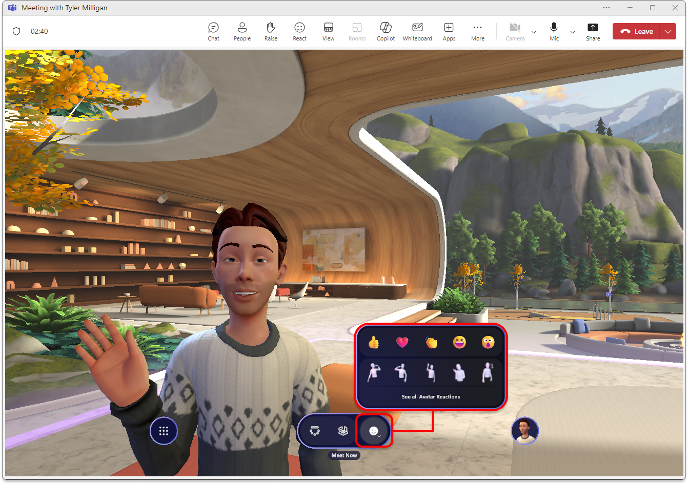 Screenshot of the reactions menu in an immersive space (3D).