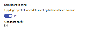 Skjermbilde av språkgjenkjenningsdelen i Uttrekker-panelet.