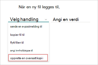 Skjermbilde av regelsetningssiden som viser oversettelsesalternativet uthevet.