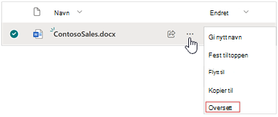 Skjermbilde som viser Alternativet Oversett ved siden av dokumentet.