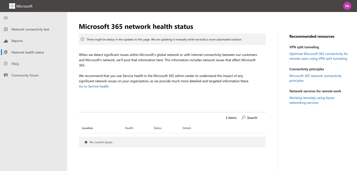 Status for nettverkstilstand.