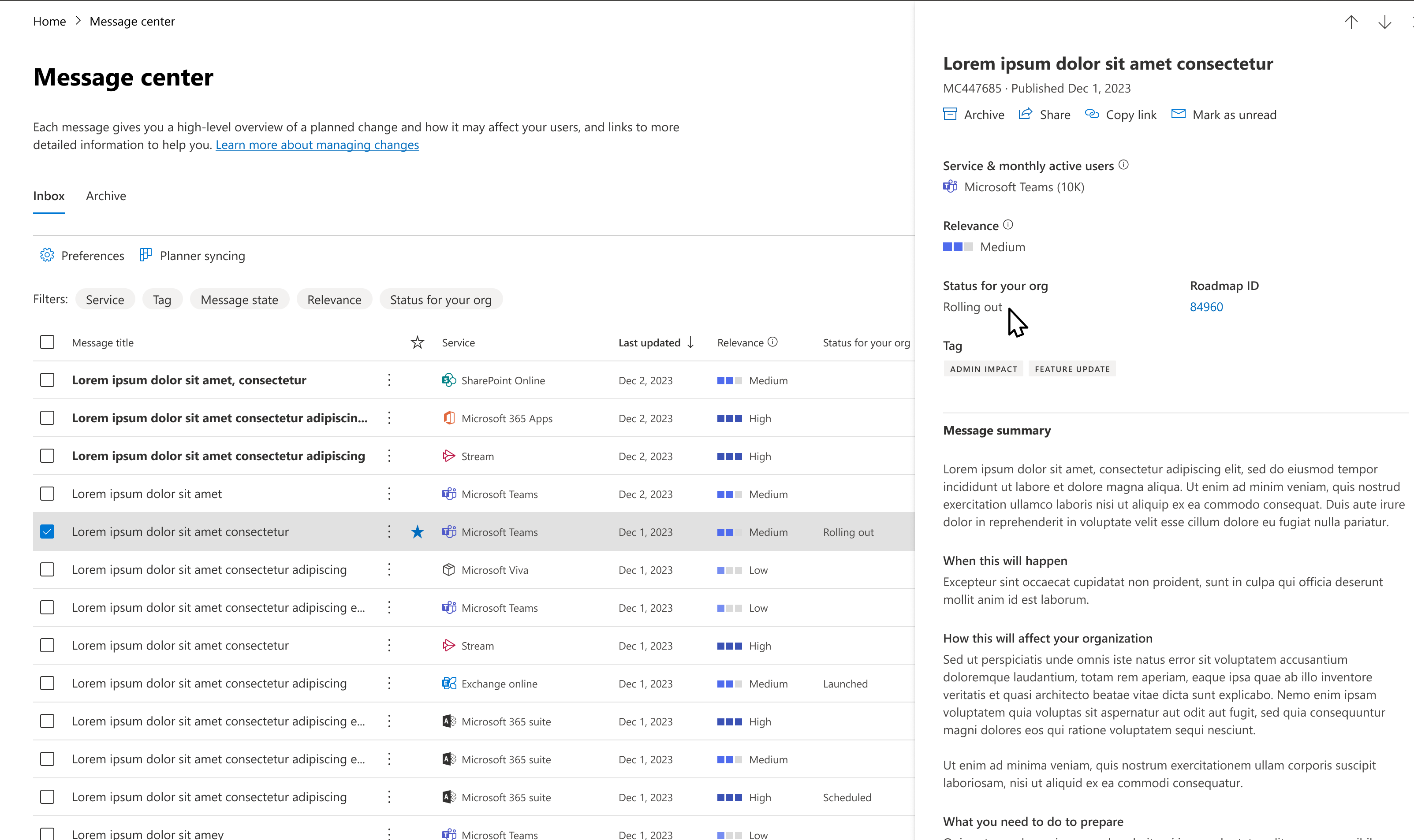 Bilde som viser «status for organisasjonen». Oppdaterte lanseringsvalg.