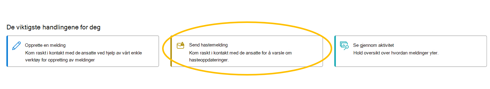 Skjermbilde som uthever knappen for å sende en hastemelding.