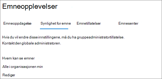 Skjermbilde av fanen Emnesynlighet.