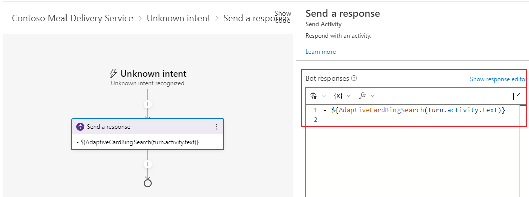 Skjermbilde av svaret for send et svar-handling.