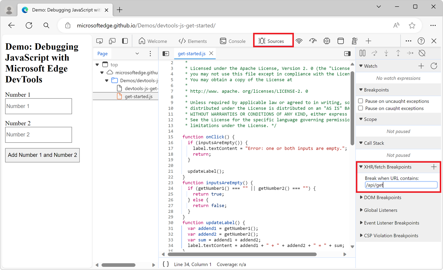 Create an XHR breakpoint