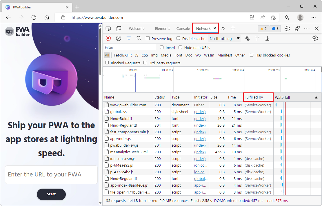 The Fulfilled By column in the request log of the Network tool