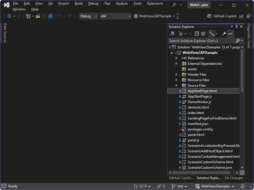 The WebView2APISample project in Solution Explorer