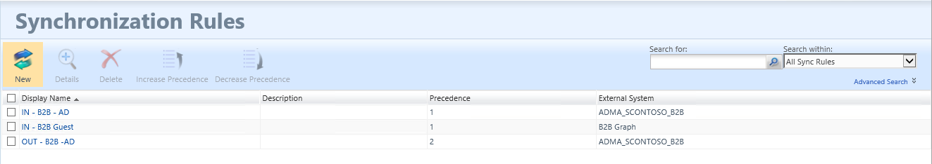 Screenshot showing the Synchronization Rules screen.